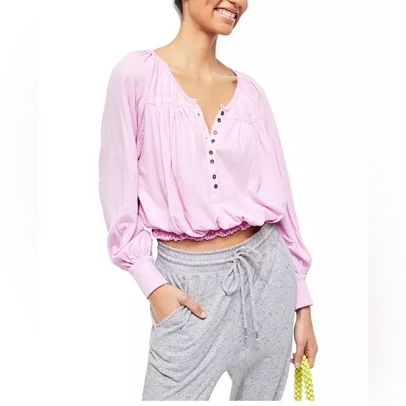 Free People Prairie Henley Top in Pink. Size Large - Picture 1 of 10